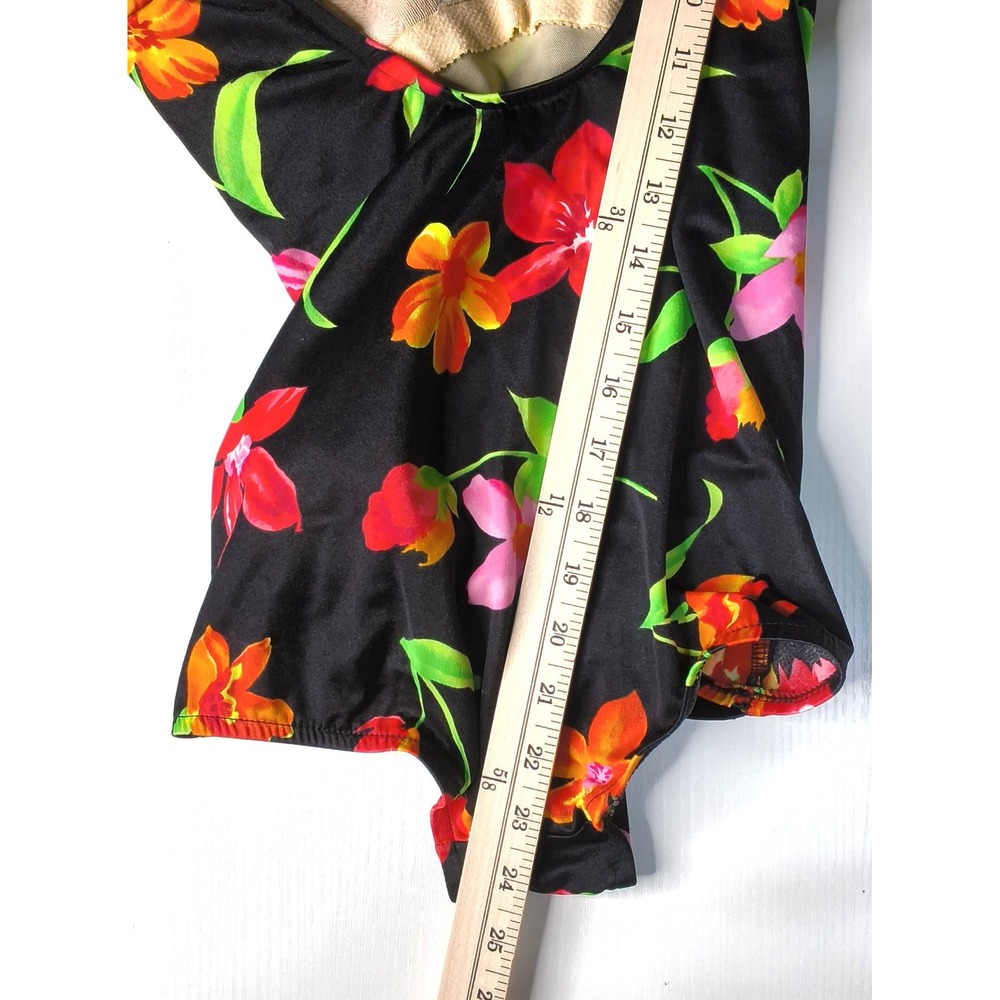 Beach Cabana Swimsuit Womens Medium Black‎ Floral Scoop Neck Vintage - Picture 6 of 12
